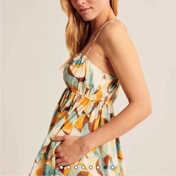 Abercrombie & Fitch Abstract Printed Dress Strappy Size Medium Brown Orange Blue - Picture 5 of 16